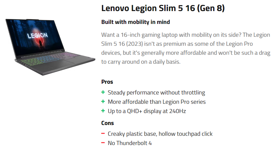 Lenovo Legion Slim 5 16 (Gen 8)